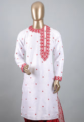 White Punjabi with Red Embroidery Work - Adi Akshoy & Co.