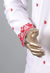 White Punjabi with Red Embroidery Work - Adi Akshoy & Co.