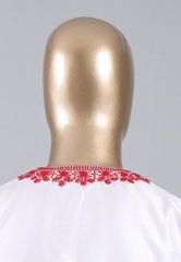White Punjabi with Red Embroidery Work - Adi Akshoy & Co.