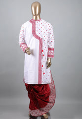 White Punjabi with Red Embroidery Work - Adi Akshoy & Co.