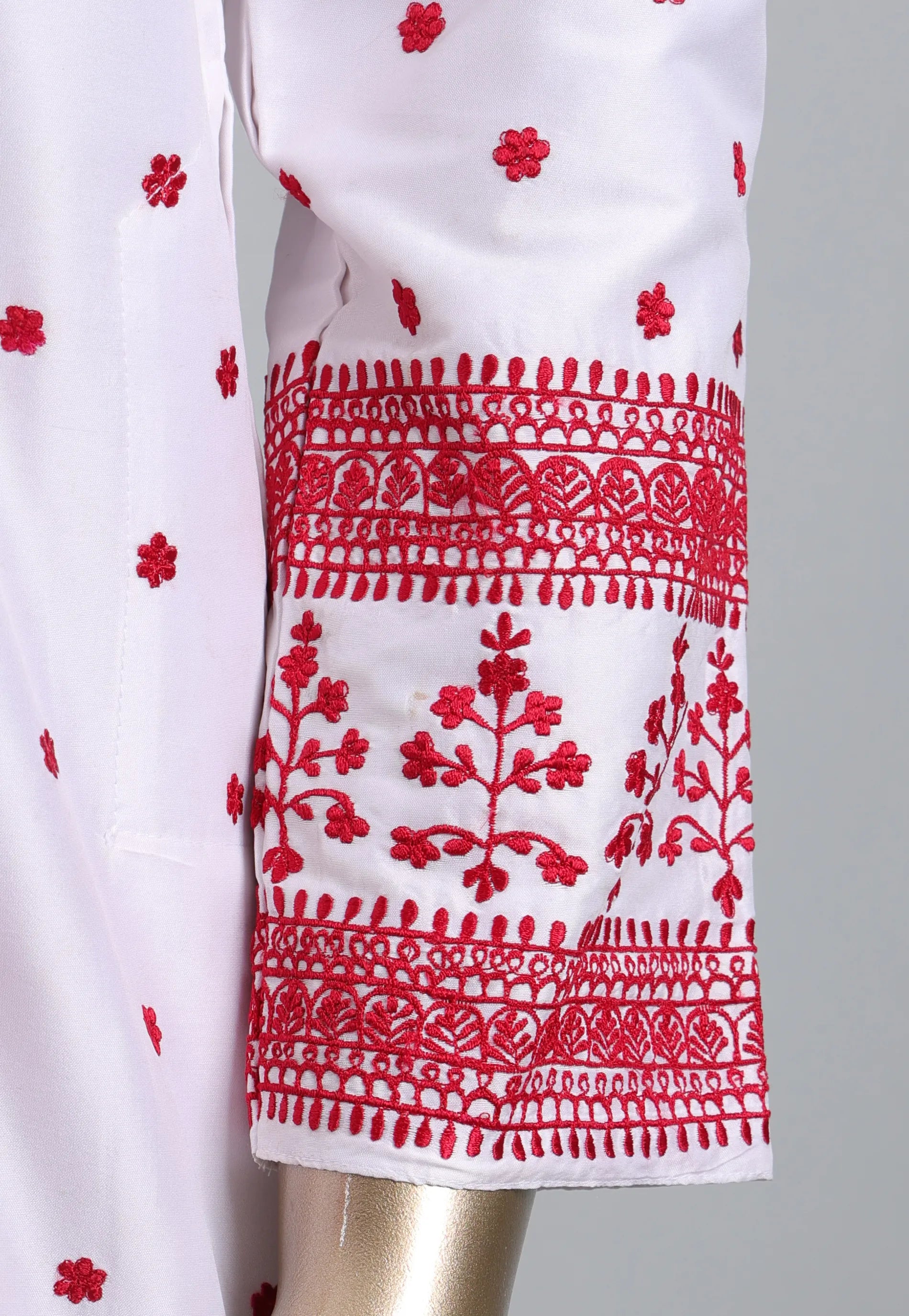 White Punjabi with Red Embroidery Work - Adi Akshoy & Co.