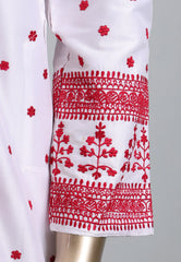 White Punjabi with Red Embroidery Work - Adi Akshoy & Co.