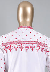 White Punjabi with Red Embroidery Work - Adi Akshoy & Co.