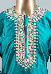 Cross Bottle Green Punjabi with Embroidery Silver Zari Work - Adi Akshoy & Co.