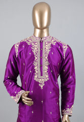 Purple Punjabi with Embroidery Golden Zari Work - Adi Akshoy & Co.
