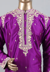 Purple Punjabi with Embroidery Golden Zari Work - Adi Akshoy & Co.