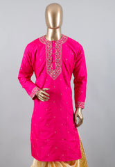 Rani colour Punjabi with Golden Zari work - Adi Akshoy & Co.
