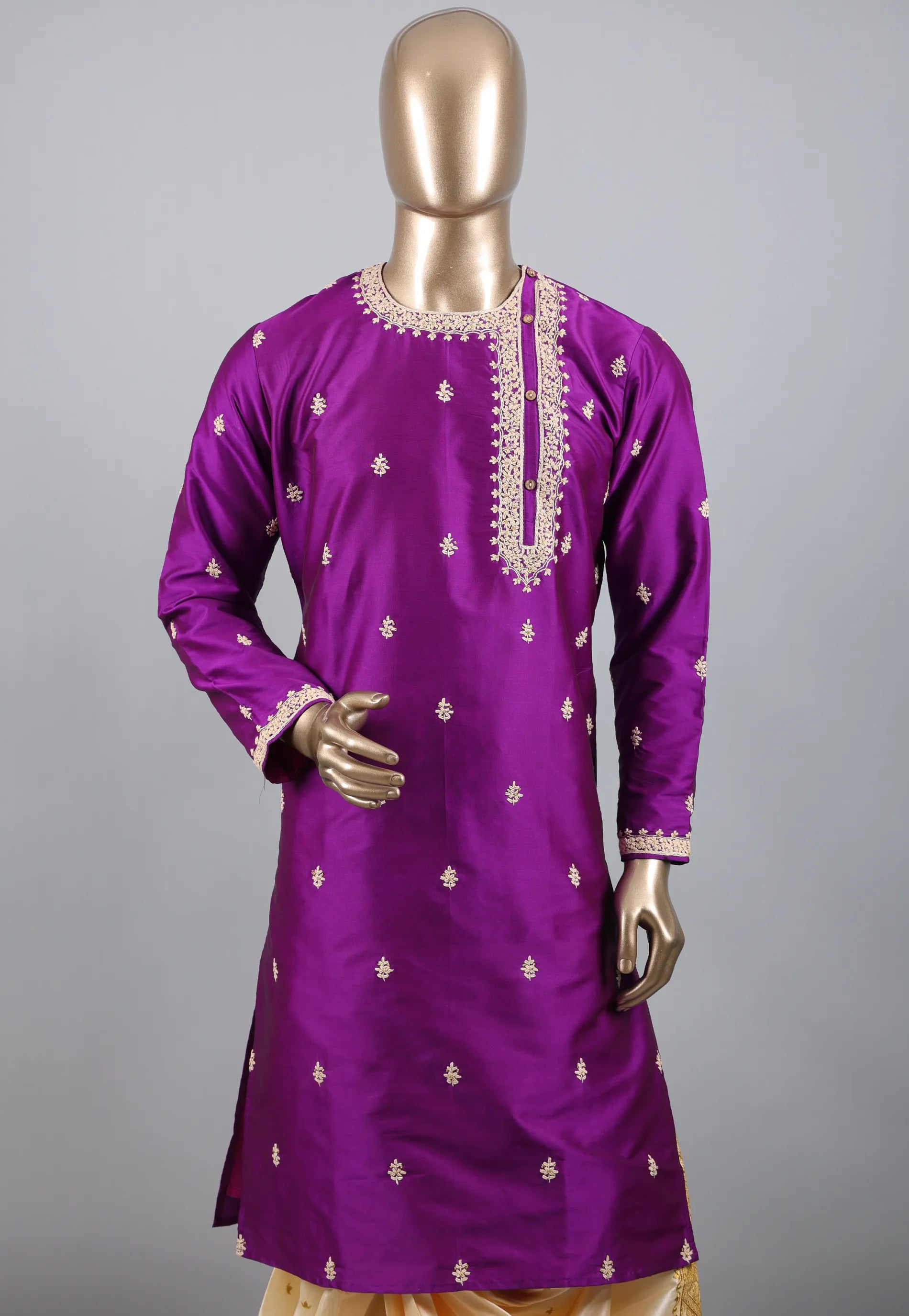 Purple Punjabi with Embroidery Work - Adi Akshoy & Co.