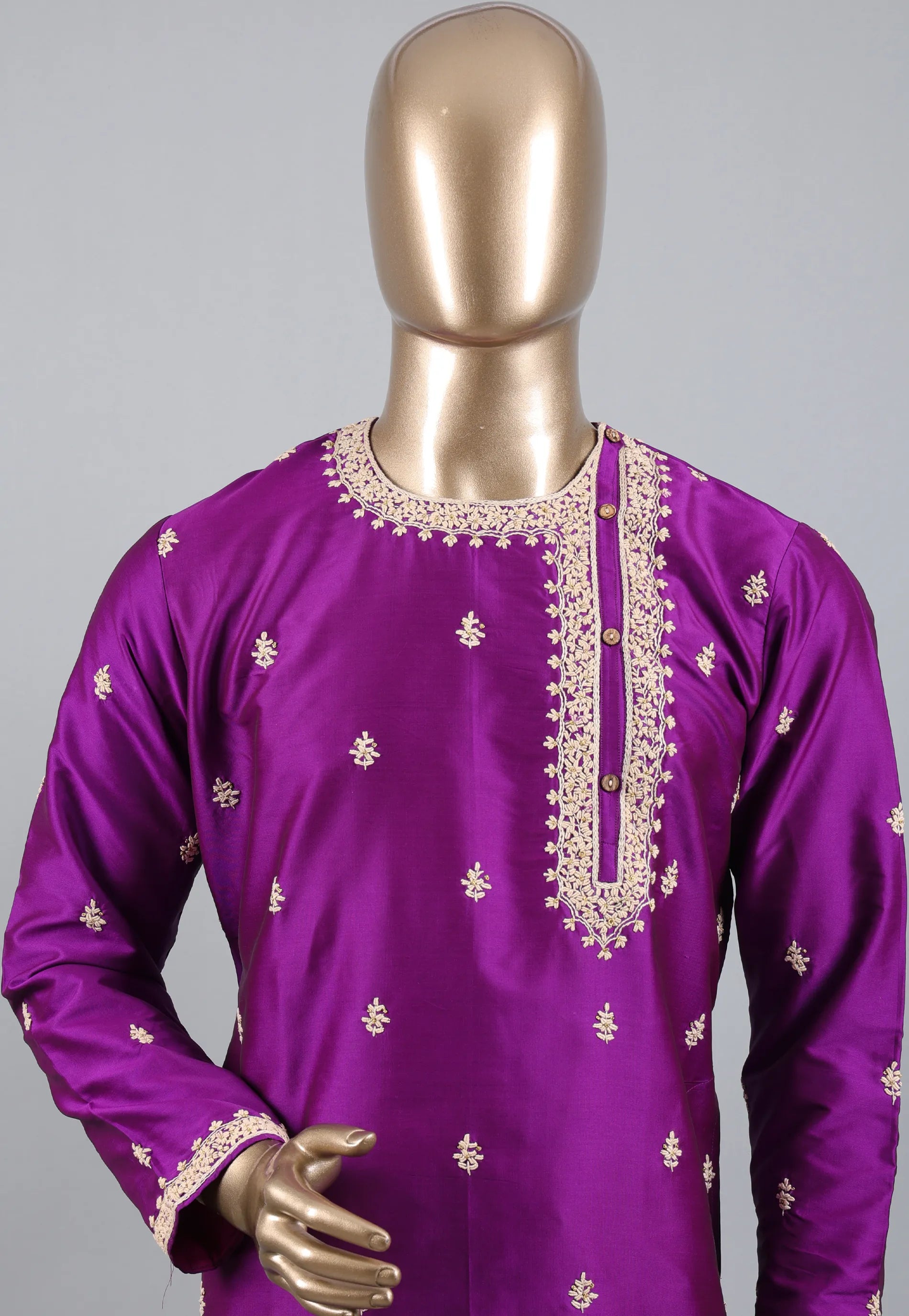 Purple Punjabi with Embroidery Work - Adi Akshoy & Co.