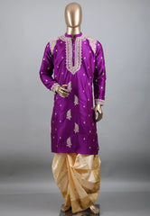 Purple Punjabi with Embroidery Golden Zari Work - Adi Akshoy & Co.