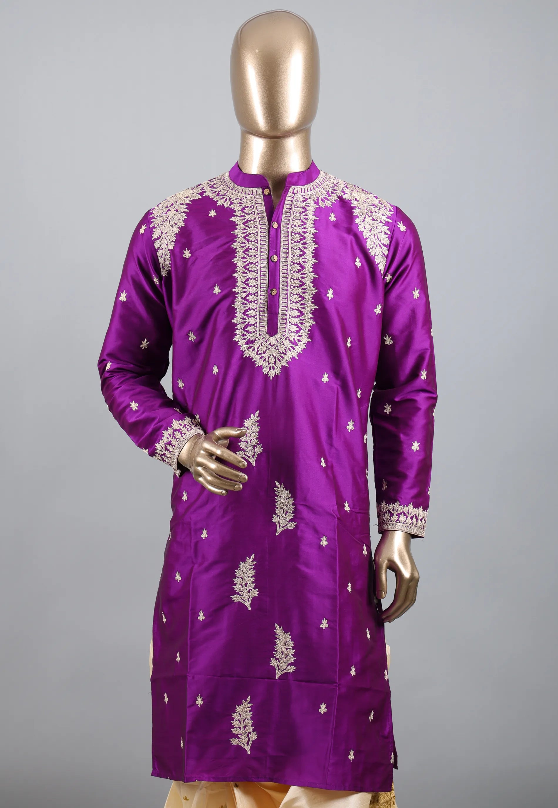 Purple Punjabi with Embroidery Golden Zari Work - Adi Akshoy & Co.