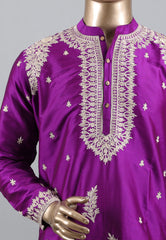 Purple Punjabi with Embroidery Golden Zari Work - Adi Akshoy & Co.