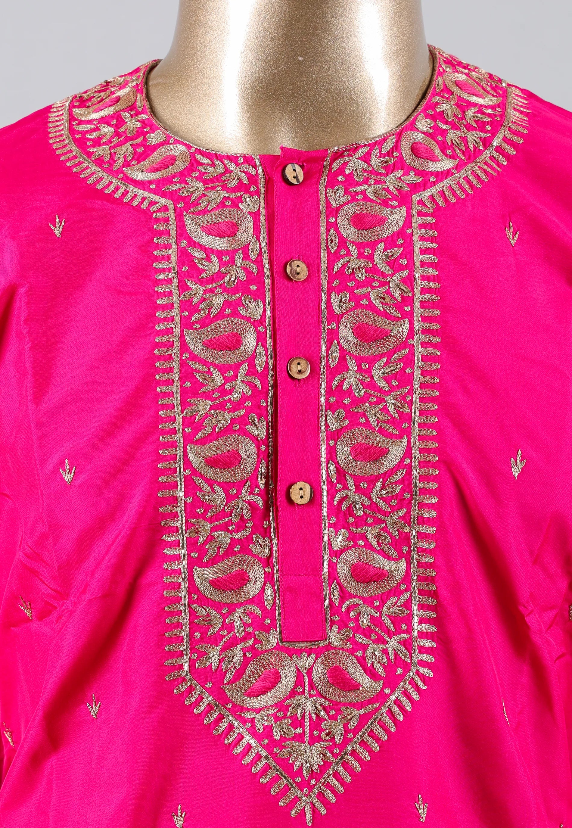 Rani colour Punjabi with Golden Zari work - Adi Akshoy & Co.