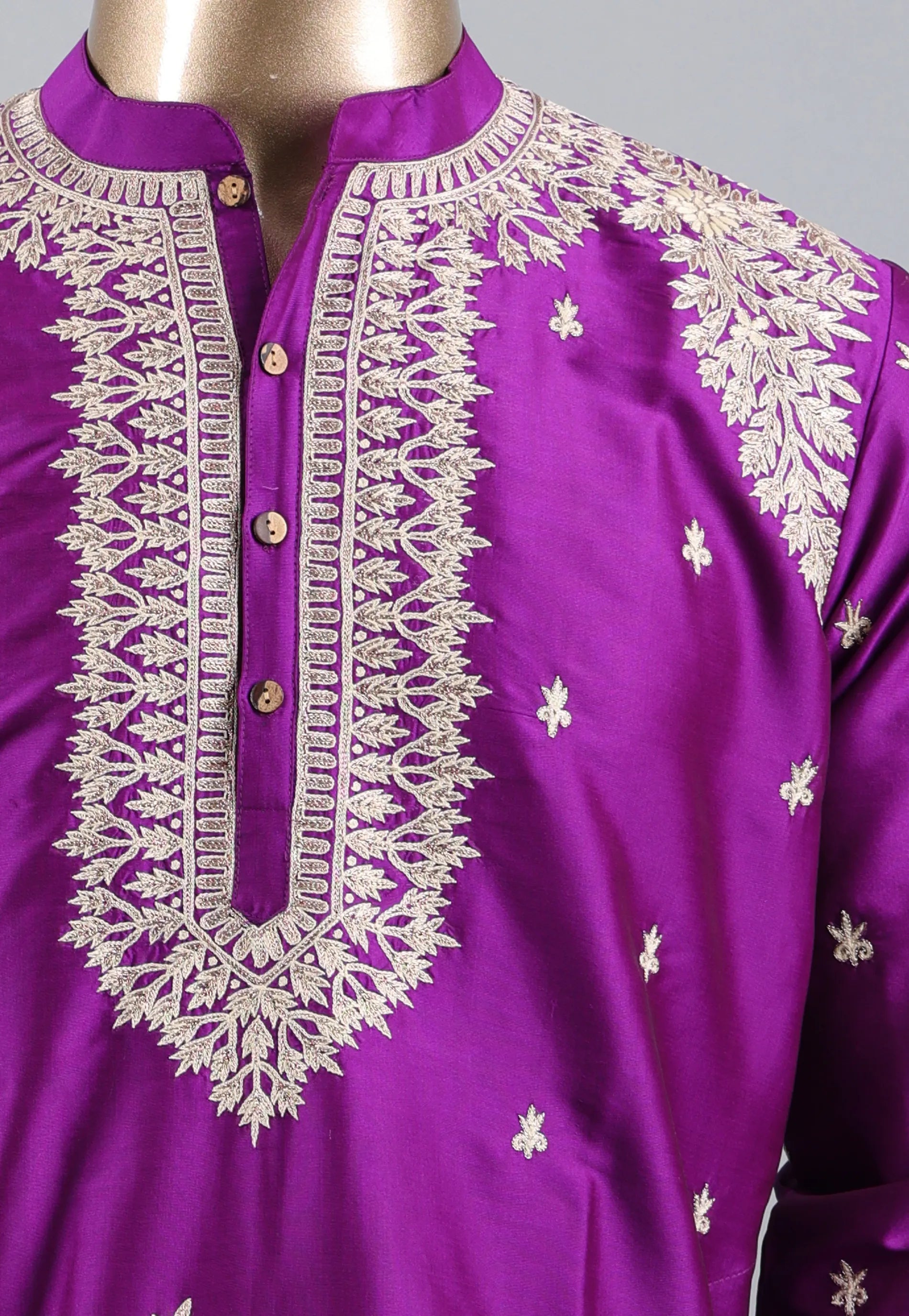 Purple Punjabi with Embroidery Golden Zari Work - Adi Akshoy & Co.