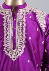 Purple Punjabi with Embroidery Golden Zari Work - Adi Akshoy & Co.