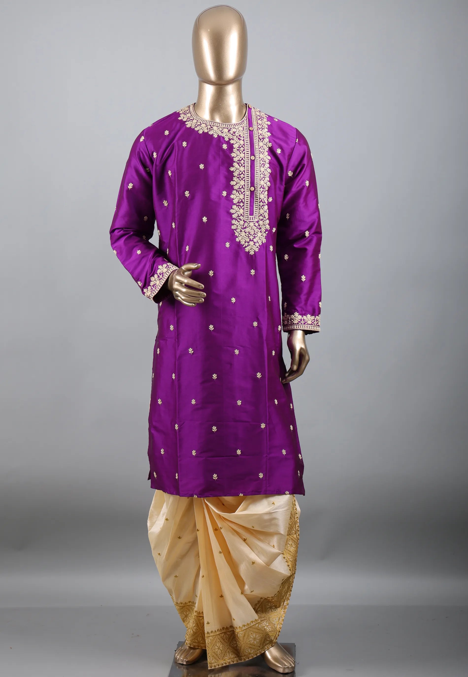 Purple Punjabi with Embroidery Silver Zari Work - Adi Akshoy & Co.