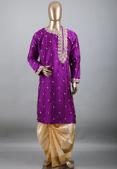 Purple Punjabi with Embroidery Silver Zari Work - Adi Akshoy & Co.