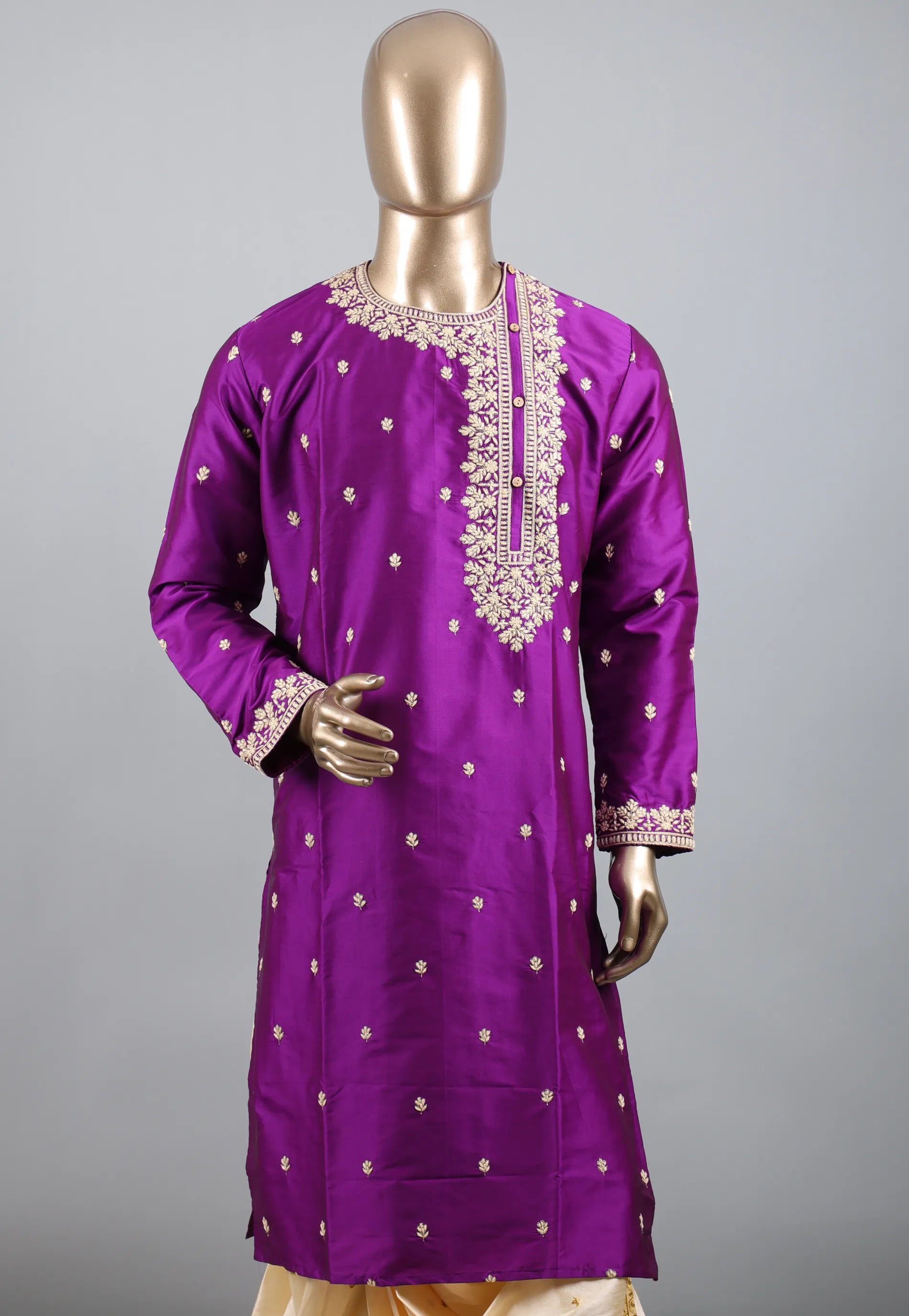 Purple Punjabi with Embroidery Silver Zari Work - Adi Akshoy & Co.