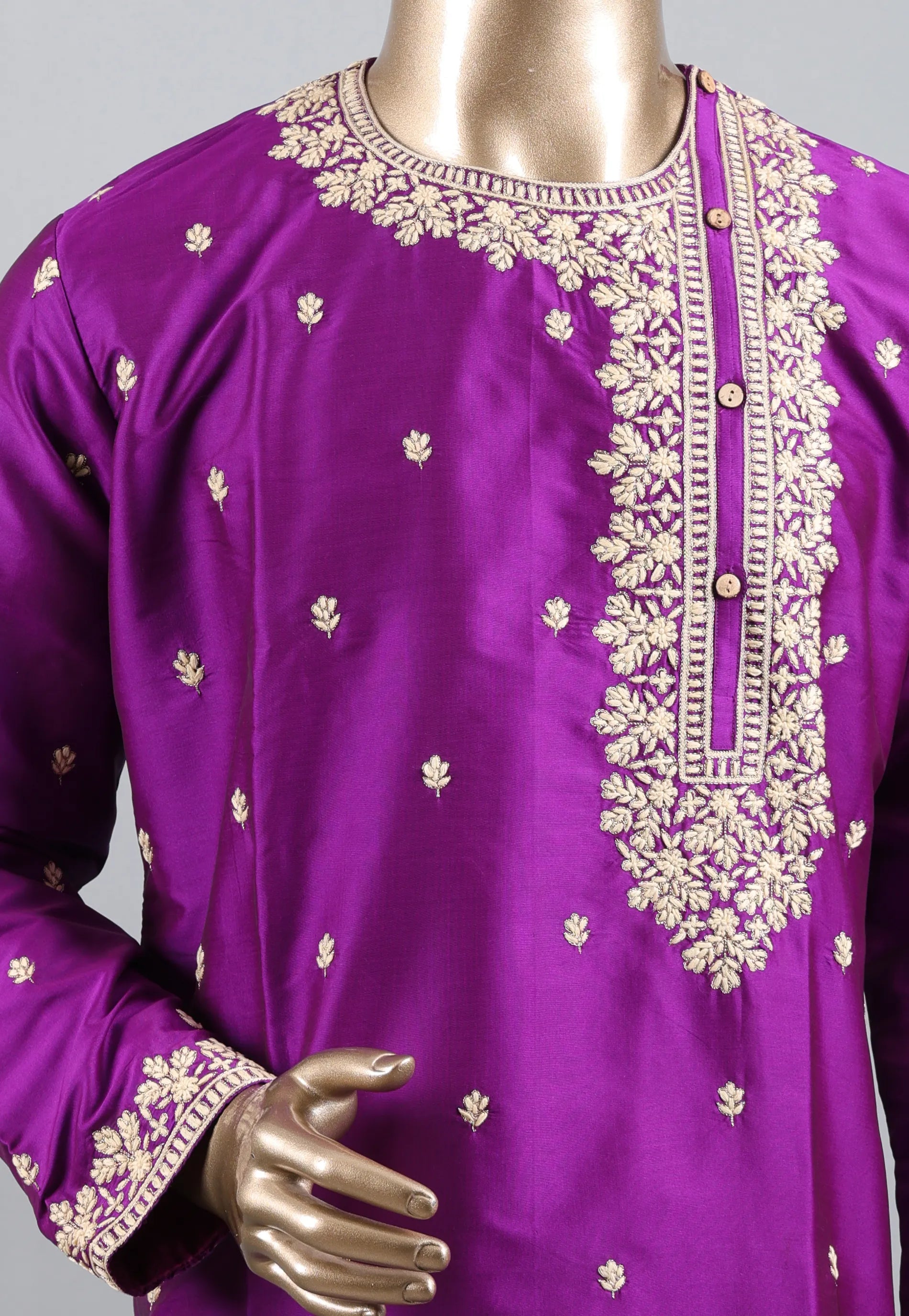 Purple Punjabi with Embroidery Silver Zari Work - Adi Akshoy & Co.