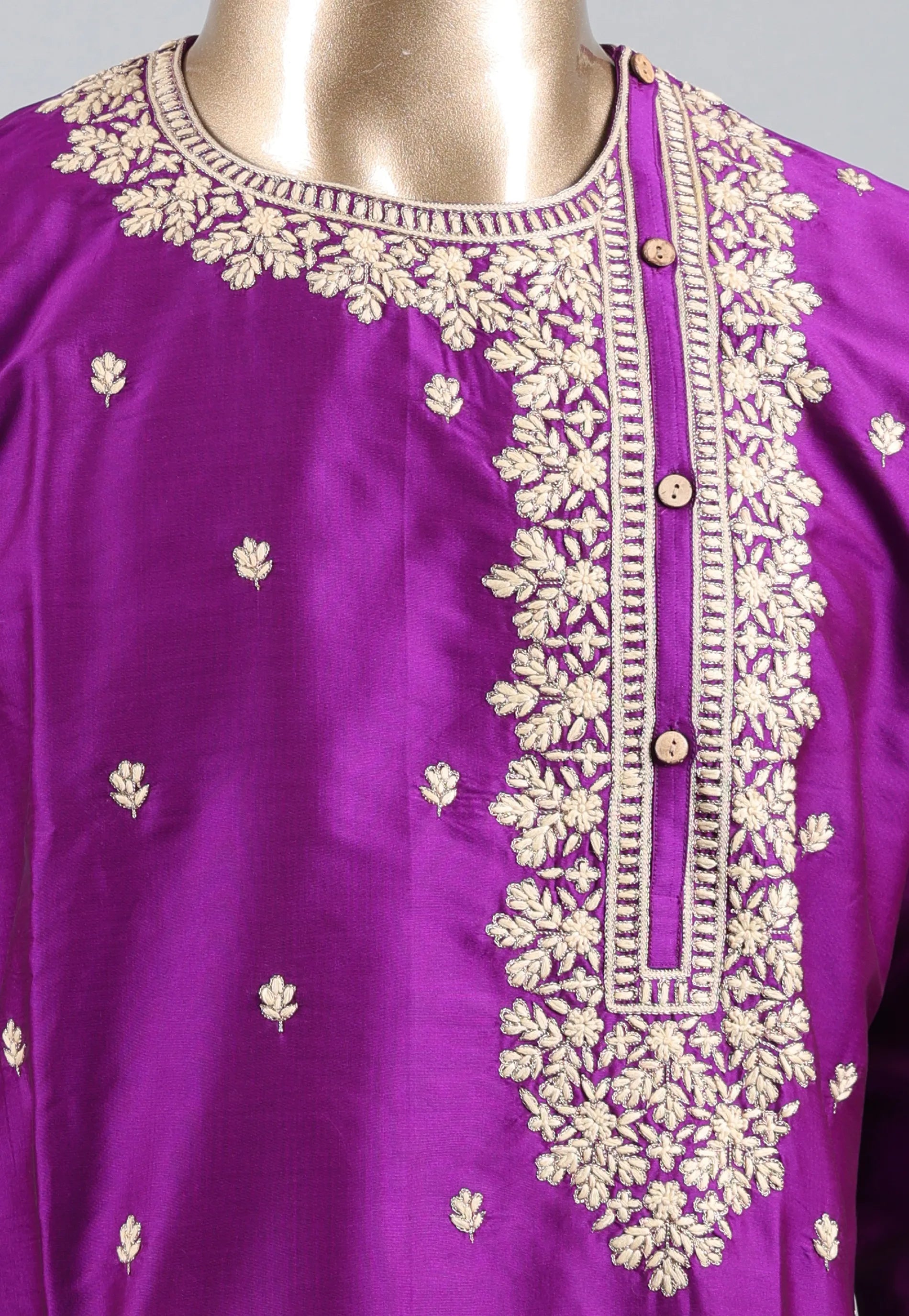 Purple Punjabi with Embroidery Silver Zari Work - Adi Akshoy & Co.