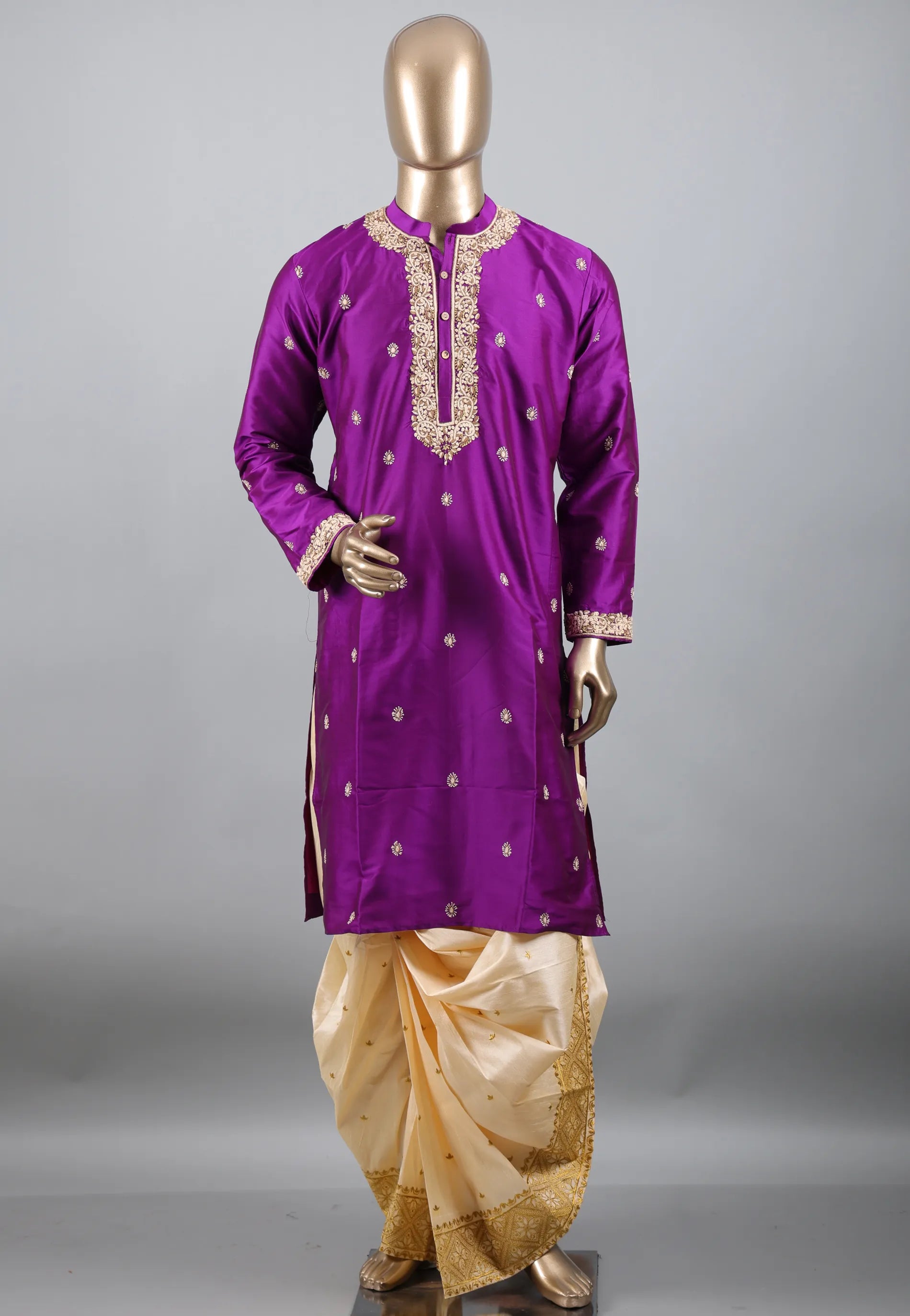 Purple Punjabi with Embroidery Work - Adi Akshoy & Co.