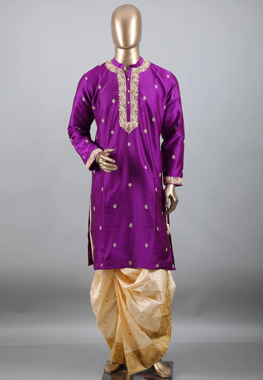 Purple Punjabi with Embroidery Work - Adi Akshoy & Co.