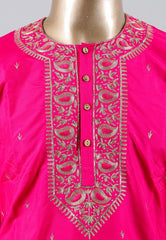 Rani colour Punjabi with Golden Zari work - Adi Akshoy & Co.