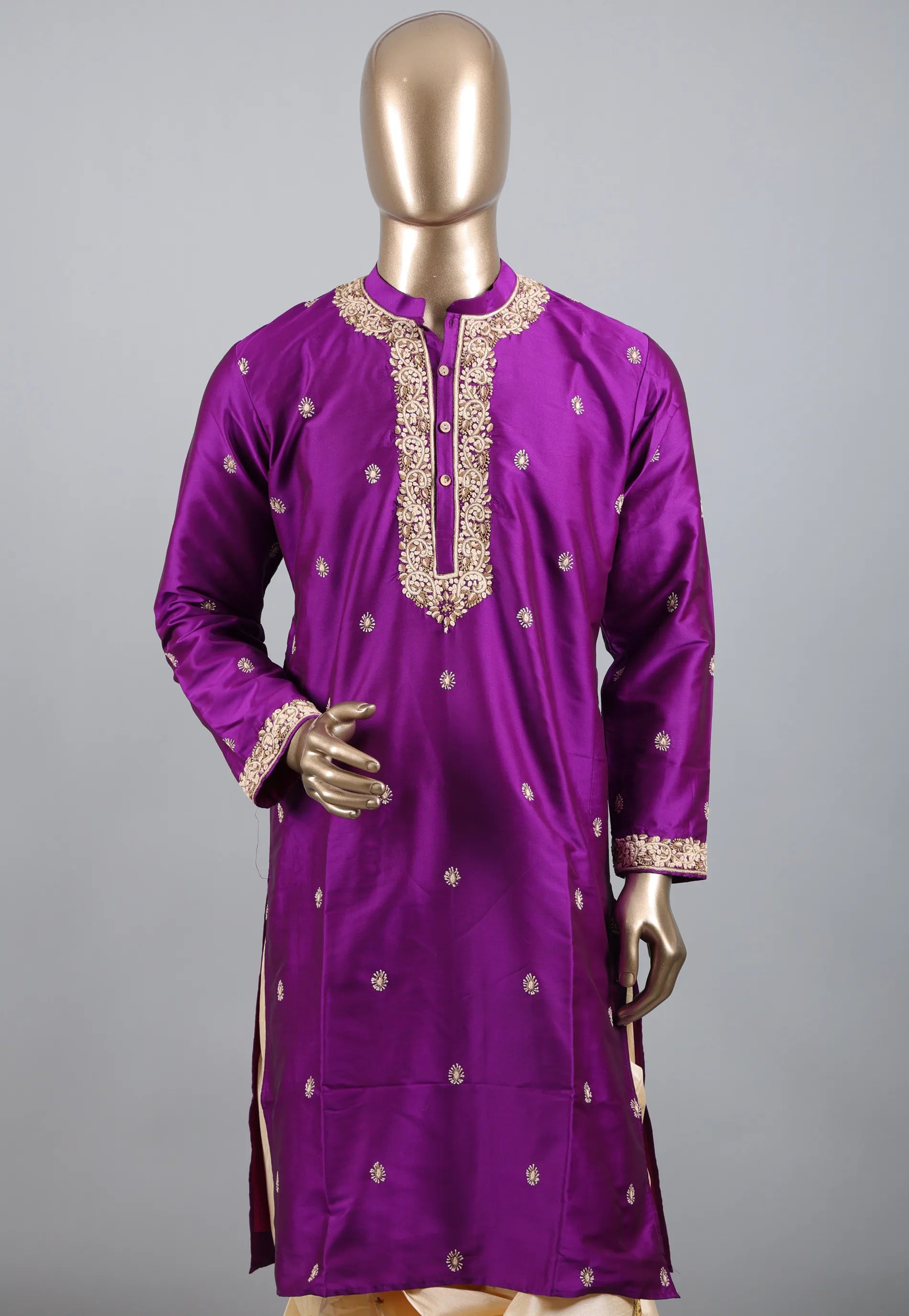 Purple Punjabi with Embroidery Work - Adi Akshoy & Co.