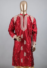 Red Punjabi with Embroidery Silver Zari Work - Adi Akshoy & Co.