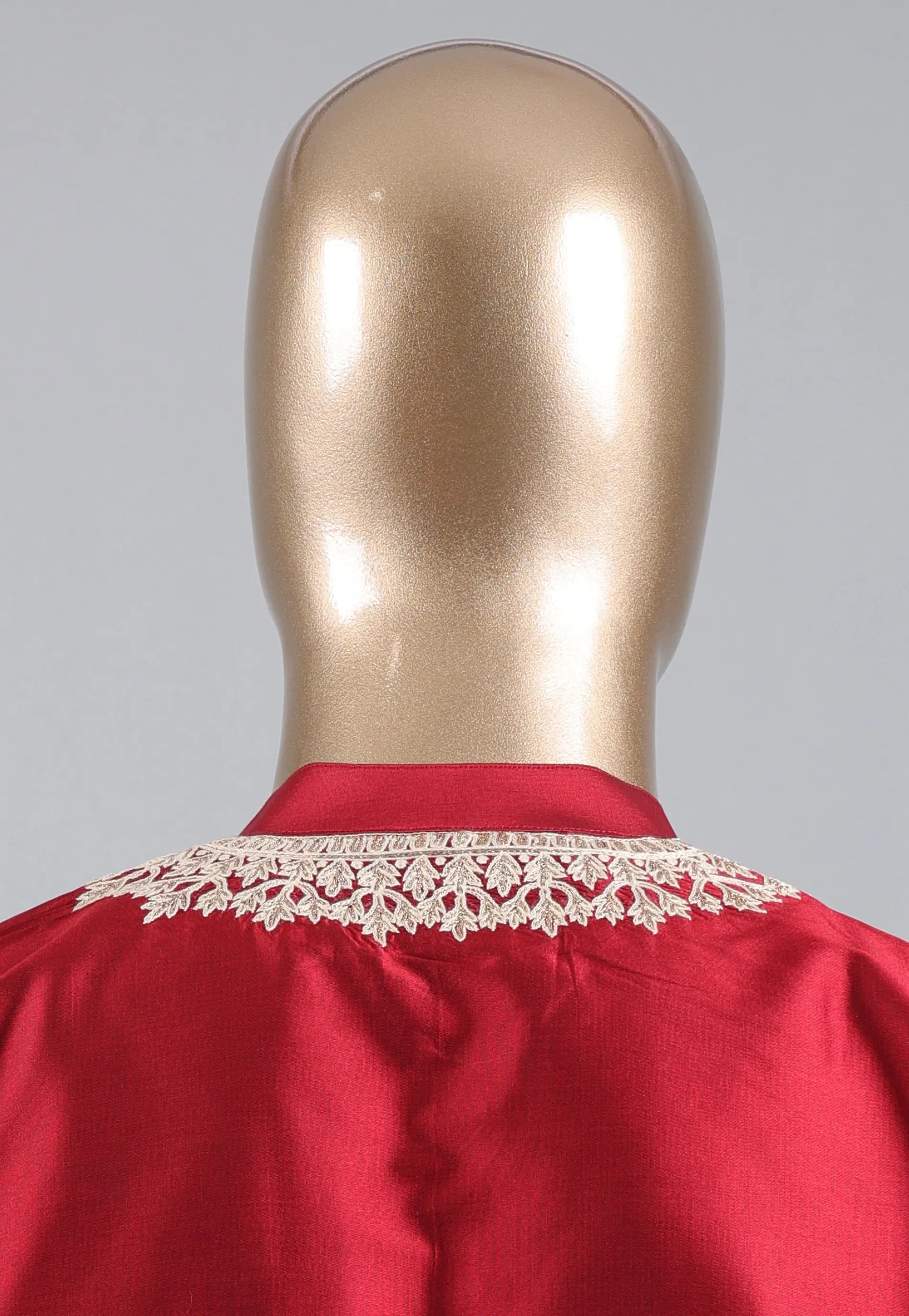 Red Punjabi with Embroidery Silver Zari Work - Adi Akshoy & Co.