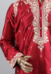 Red Punjabi with Embroidery Silver Zari Work - Adi Akshoy & Co.