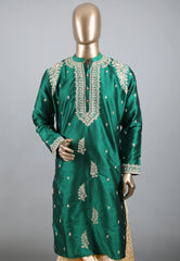 Bottle Green Punjabi with Embroidery Zari Work - Adi Akshoy & Co.