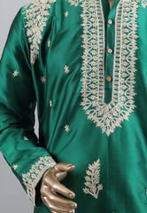 Bottle Green Punjabi with Embroidery Zari Work - Adi Akshoy & Co.