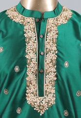 Bottle Green Punjabi with Embroidery Golden Zari Work - Adi Akshoy & Co.
