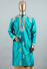 Sea Green Punjabi with Embroidery Zari work - Adi Akshoy & Co.