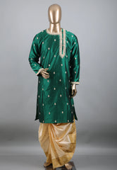 Bottle Green Punjabi with Embroidery Golden Zari Work