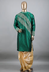 Bottle Green colour Punjabi with Silver Zari work - Adi Akshoy & Co.