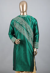 Bottle Green colour Punjabi with Silver Zari work - Adi Akshoy & Co.