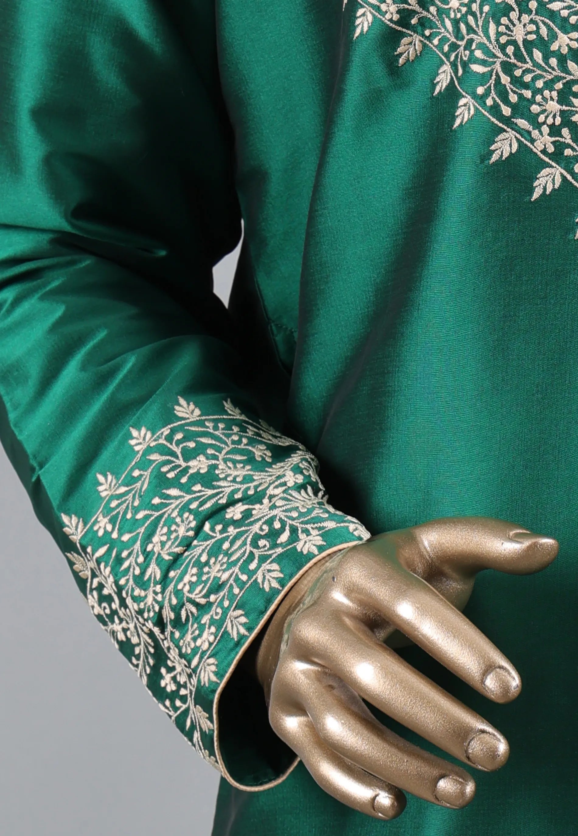 Bottle Green colour Punjabi with Silver Zari work - Adi Akshoy & Co.