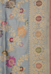 Sky Blue Pure Exclusive Kadwa Katan Silk Saree with Blouse Piece - Adi Akshoy & Co.