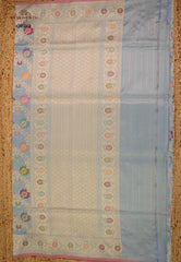 Sky Blue Pure Exclusive Kadwa Katan Silk Saree with Blouse Piece - Adi Akshoy & Co.