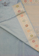 Sky Blue Pure Exclusive Kadwa Katan Silk Saree with Blouse Piece - Adi Akshoy & Co.