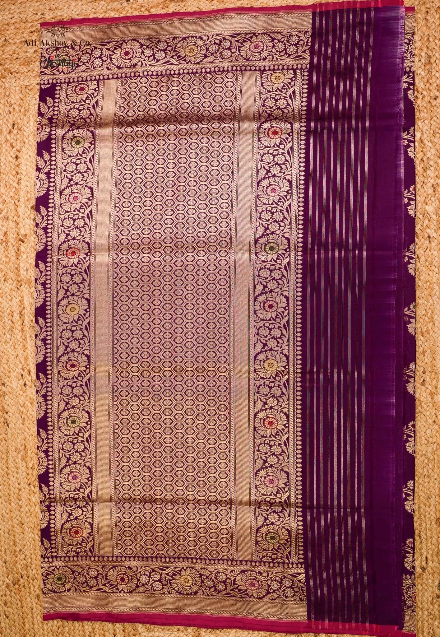 Magenta Pure Exclusive Kadwa Katan Silk Saree with Blouse Piece - Adi Akshoy & Co.