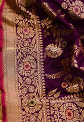 Magenta Pure Exclusive Kadwa Katan Silk Saree with Blouse Piece - Adi Akshoy & Co.