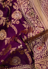 Magenta Pure Exclusive Kadwa Katan Silk Saree with Blouse Piece - Adi Akshoy & Co.