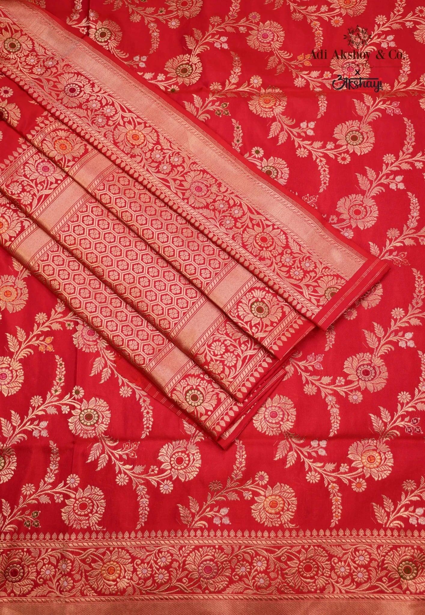 Red Pure Exclusive Kadwa Katan Silk Saree with Blouse Piece - Adi Akshoy & Co.