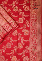 Red Pure Exclusive Kadwa Katan Silk Saree with Blouse Piece - Adi Akshoy & Co.