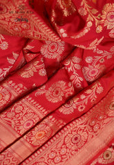 Red Pure Exclusive Kadwa Katan Silk Saree with Blouse Piece - Adi Akshoy & Co.