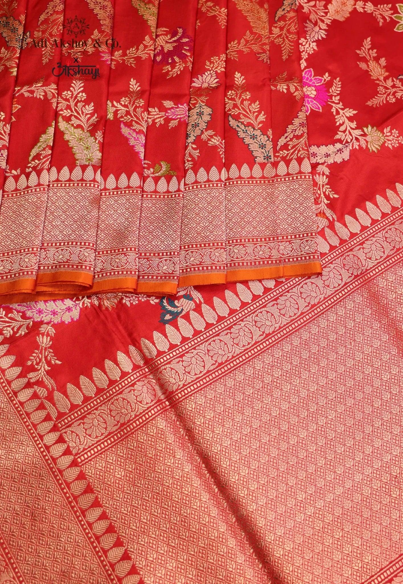 Red Pure Exclusive Kadwa Katan Silk Saree with Blouse Piece - Adi Akshoy & Co.