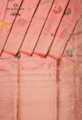 Pastel Pink Pure Exclusive Kadwa Katan Silk Saree with Blouse Piece - Adi Akshoy & Co.